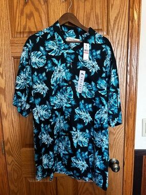 Tommy Bahama Men’s Tropical Floral Button-Up Shirt - Black & Teal 3xl NWT